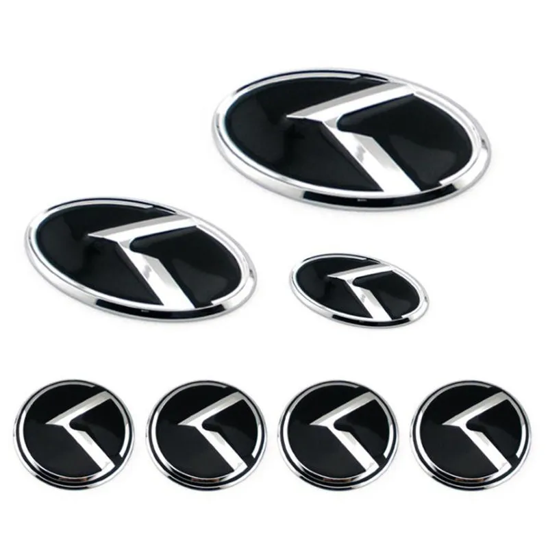 

7pcs/set for Fiber K Logo 3D Black Grill Hood Trunk Steering Wheel Cap Emblem Badge for KIA 2014-2017 Forte Koup/k5/Cerato Koup