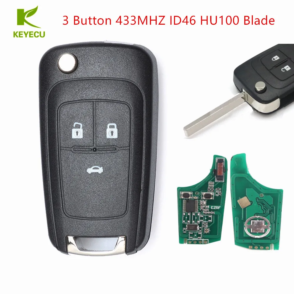 

KEYECU BRAND NEW Flip Folding Remote Key Fob 433MHZ ID46 Chip HU100 Uncut Blade For Opel Astra J,Insignia,Mokka,Zafira C