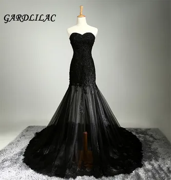 

Black Lace Evening Dresses Mermaid Vestido Longo Prom Dress 2019 Appliques Prom Long Elegant Dress Bridal Dress Plus Size