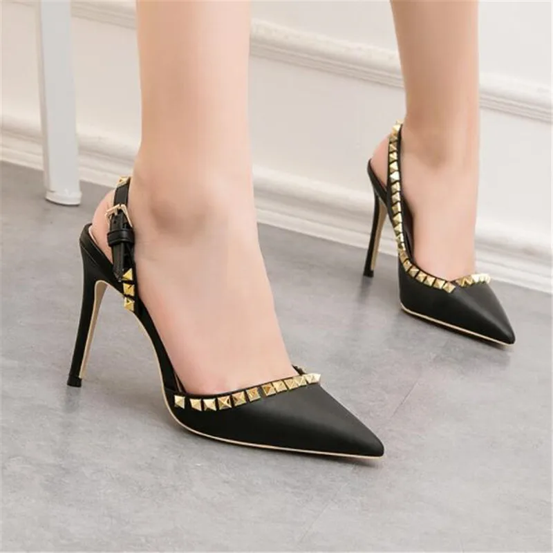

Sexy High Heel Sandals Women Ankle Strap Heels Shoes Rivets Close Toe Sandals Stiletto Female Sandals Fashion Pointed Toe