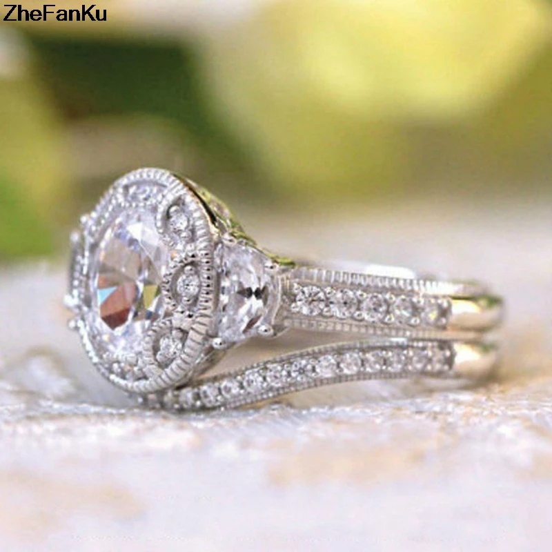 Модные свадебные женские кольца, пара колец AAA кубического циркония, наборы, винтажные тонкие серебряные кольца на палец с камнем