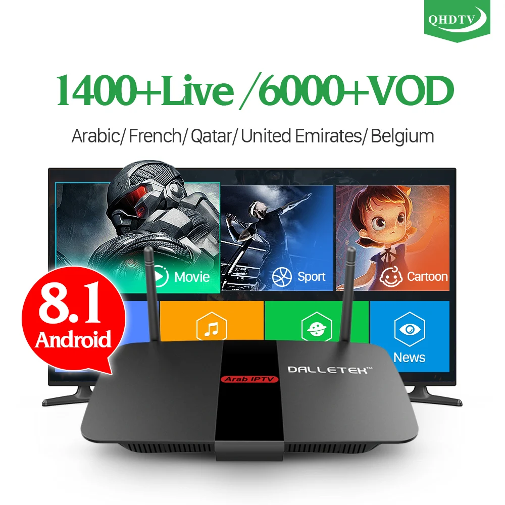 

IPTV Box Android 8.1 TV Receivers R1 with QHDTV IPTV Subscription France Arabic Belgium Netherlands IPTV Box