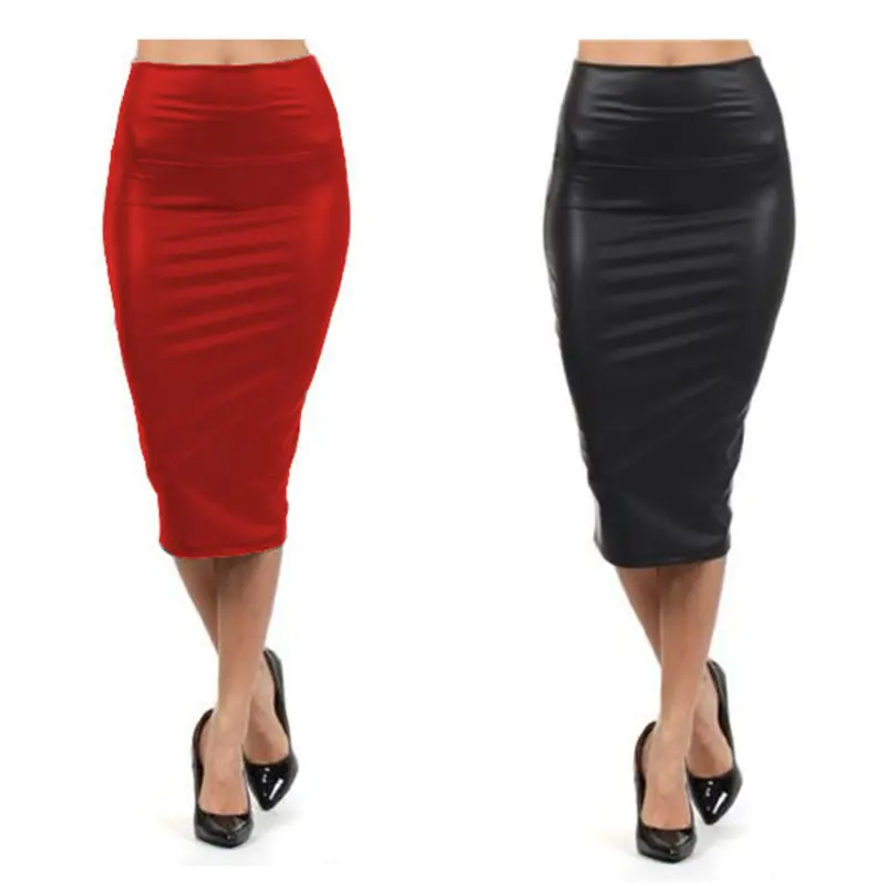 High waist Leather Skirt XL XXL Black red sexy Pencil skirts middle long Casual mermaid skirt