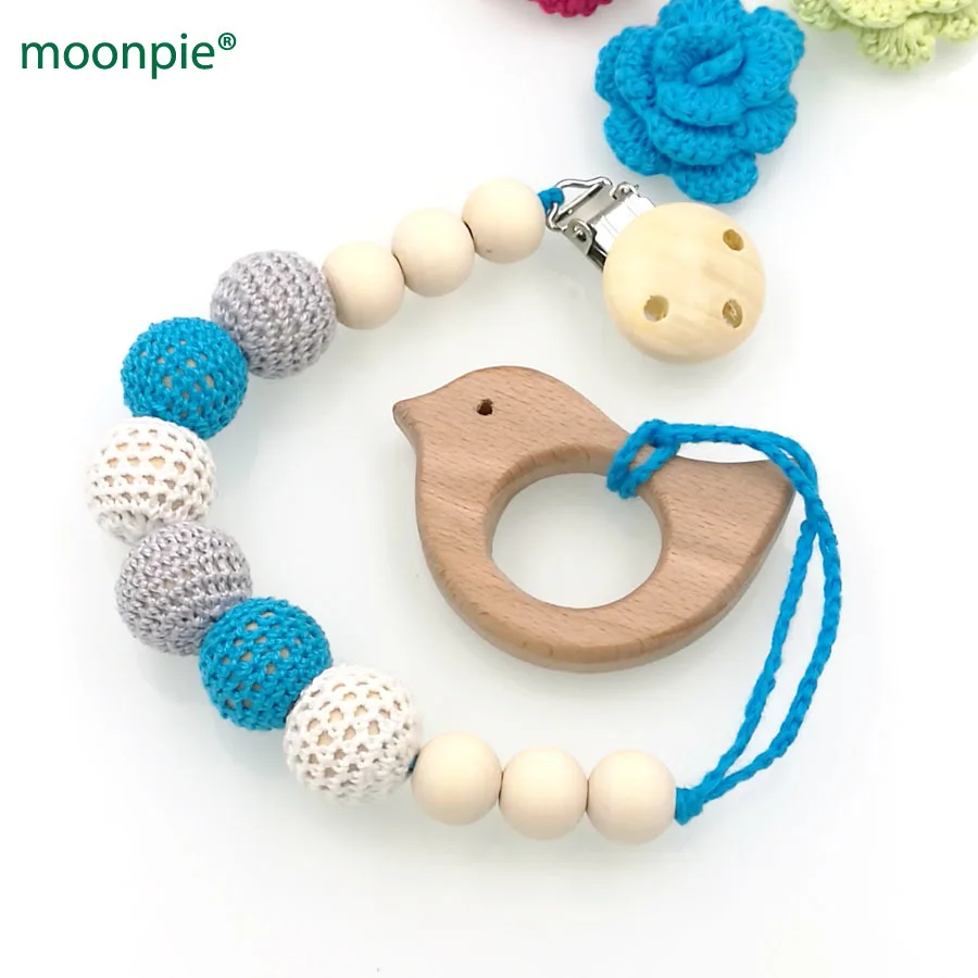 Sky Blue baby teether baby Pacifier Clip Holder with beech bird Shaped Pendant Dummy holder