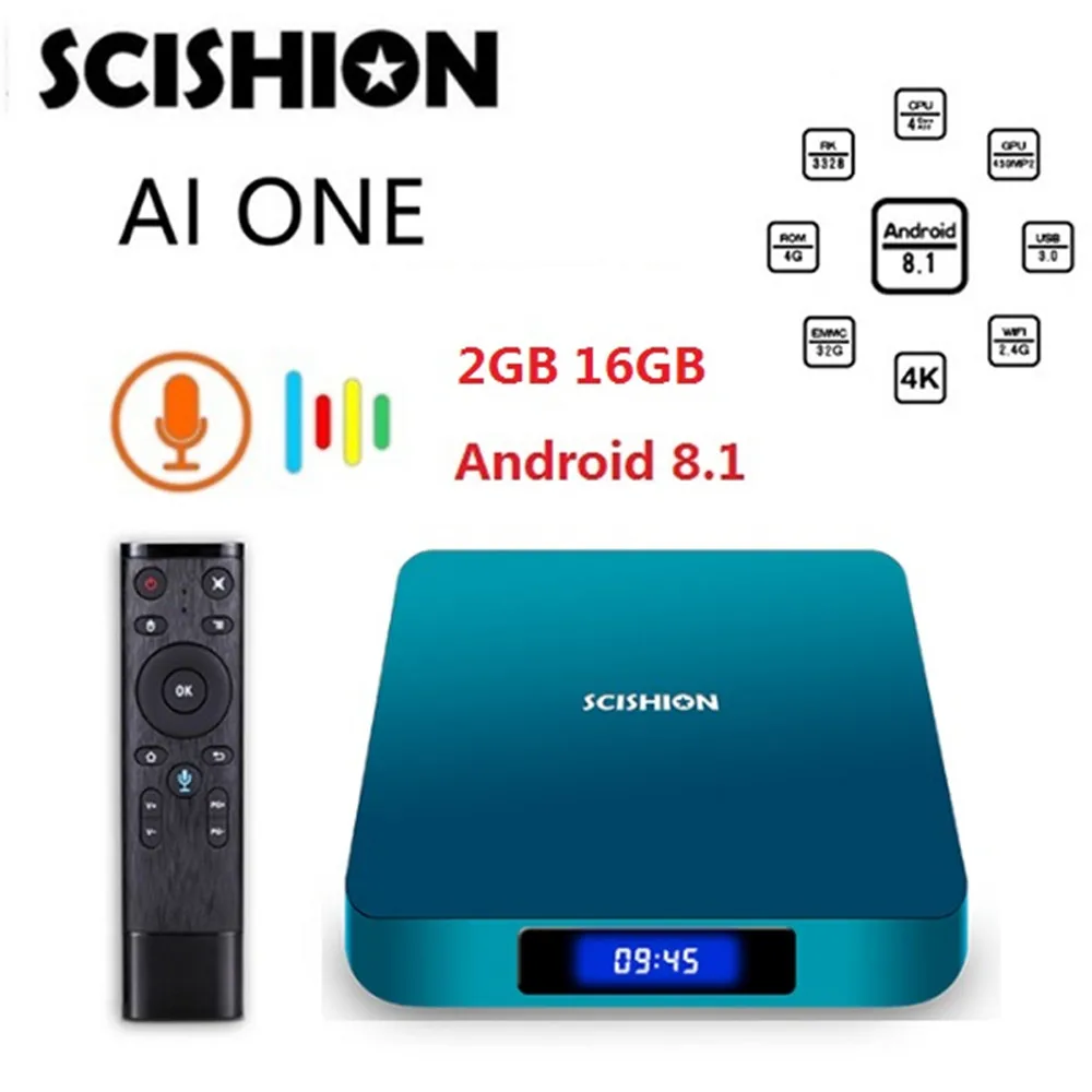 

SCISHION AI ONE Android 8.1 Smart TV Box 2GB 16GB WiFi Set Top Box Bluetooth 4.0 Rockchip 3328 Media Player With Voice Control