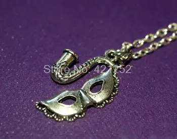

20pcs New Orleans Square, The Princess and the , Mardi Gras Mask and Saxophone Silver tone Charms Necklace