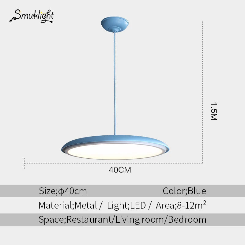 Modern nordic LED Pendant lamp Art Design metal iron Acrylic suspension Round Plate light RC Dimmer creative thin hanging Lamp - Цвет корпуса: Blue 40cm