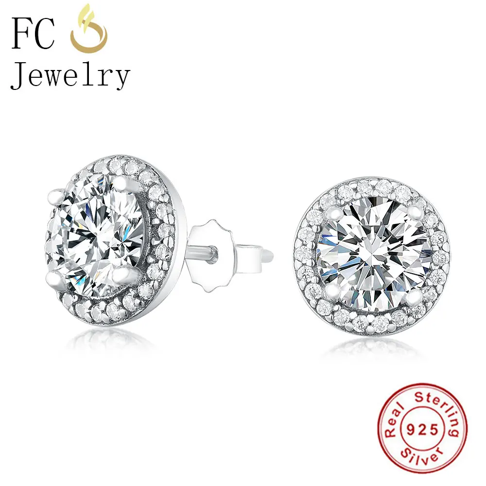 

FC Jewelry 925 Sterling Silver Cute Korean Minimalist Clear Zirconia Crystal Stone Stud Earrings Women Girl Female Brincos 2018