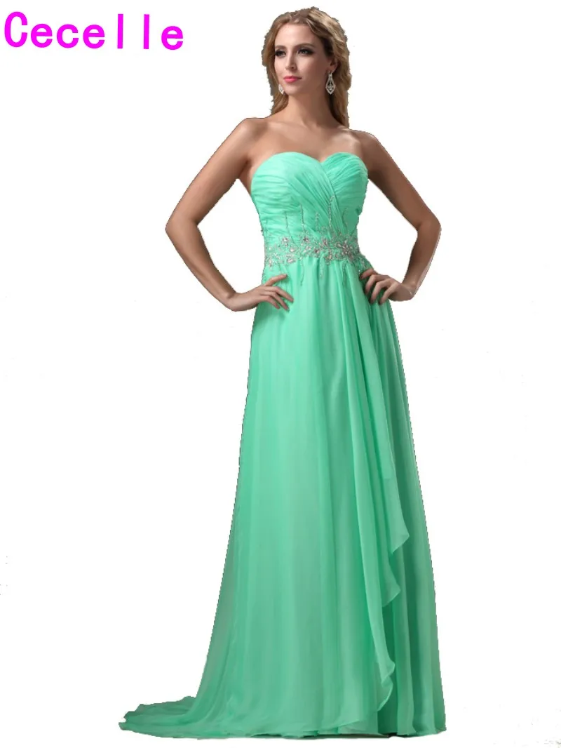 2019 Designer Long Jade Evening Dresses With Train Sweetheart Beaded