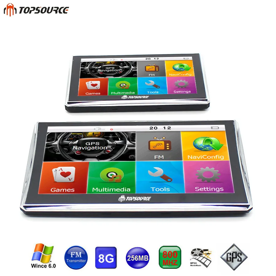 TOPSOURCE 5 inch & 7 inch Auto Car GPS Navigation 8GB 800MHZ Map Free
