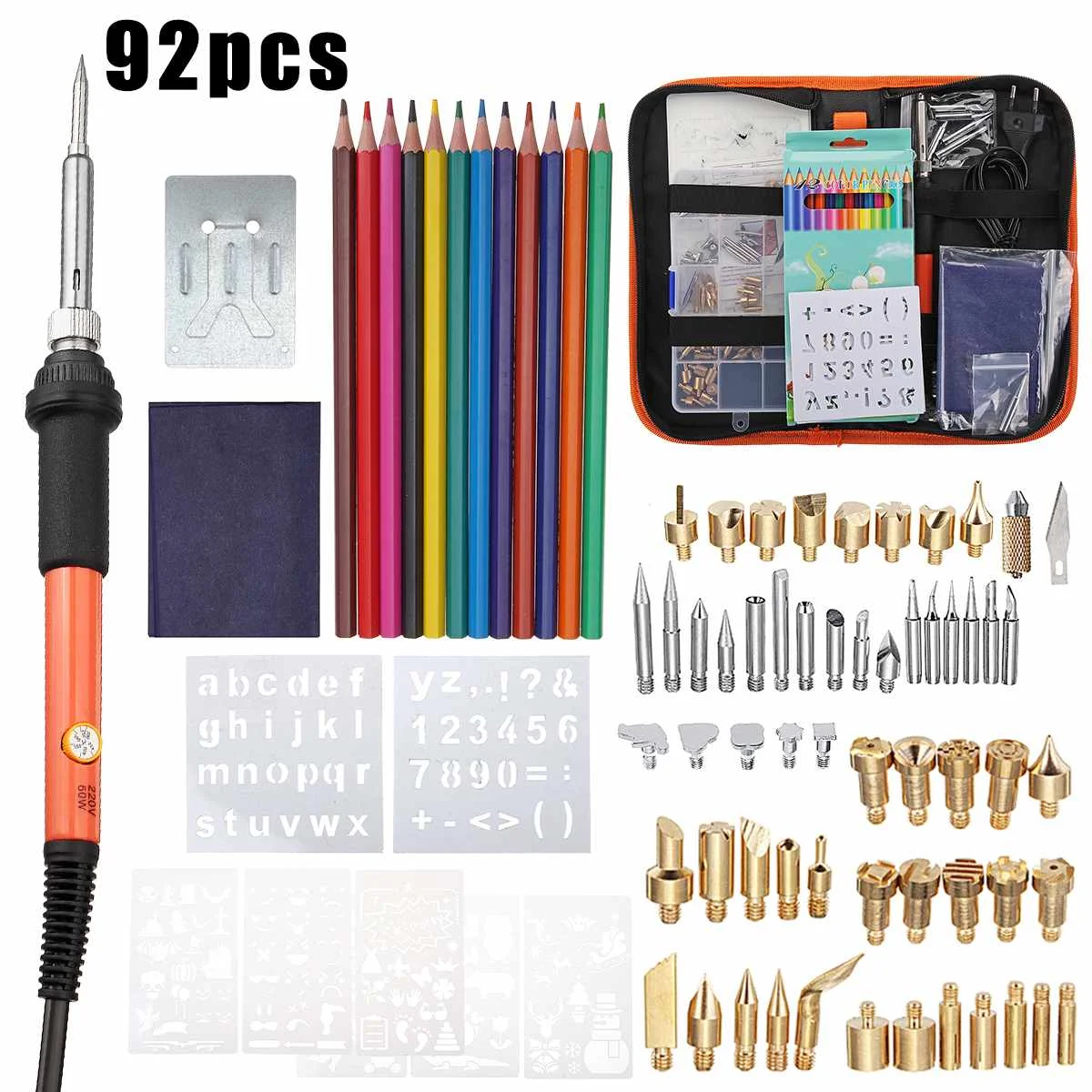 

92pcs Wood Burning Kit Carving Pyrography Pen Kit 60W Adjustable Temperature Soldering Iron Welding Wood Embossing Burning set
