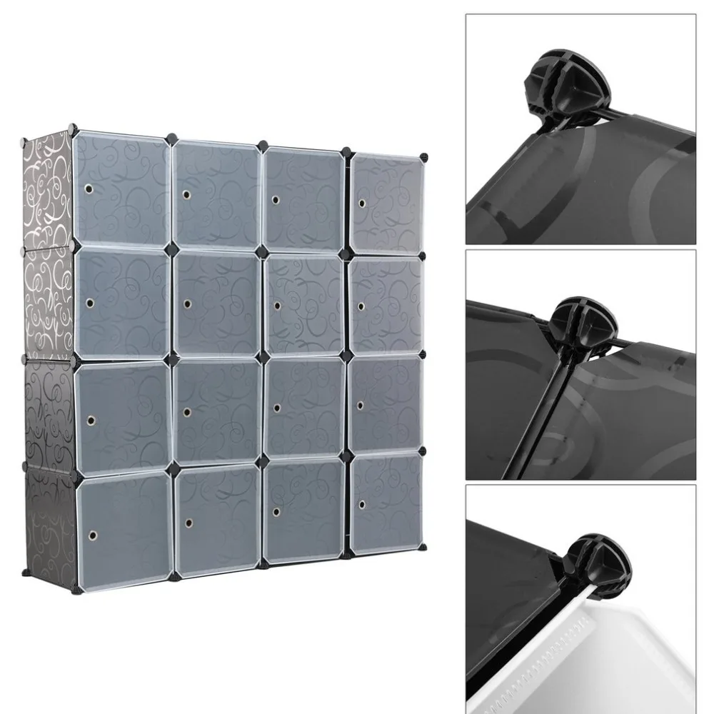 

Newest 16 Grids DIY Plastic Storage Wardrobe Shelf DIY Waterproof Home Use Storage Cube Organiser Clothes Wardrobe Cabinet