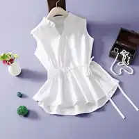 Vrouwen Witte Shirts Zomer 2019 Nieuwe Fashion Elegant V-hals Mouwloos Vouw Trekkoord Vetersluiting Slanke Taille Truien Tops Vrouwelijke