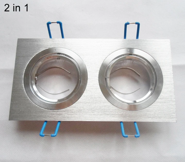 

DHL 50*double led down light fixture 2 IN 1 frame bracket edge for MR16 brim for GU10 aluminum square lamp cup fittings silver