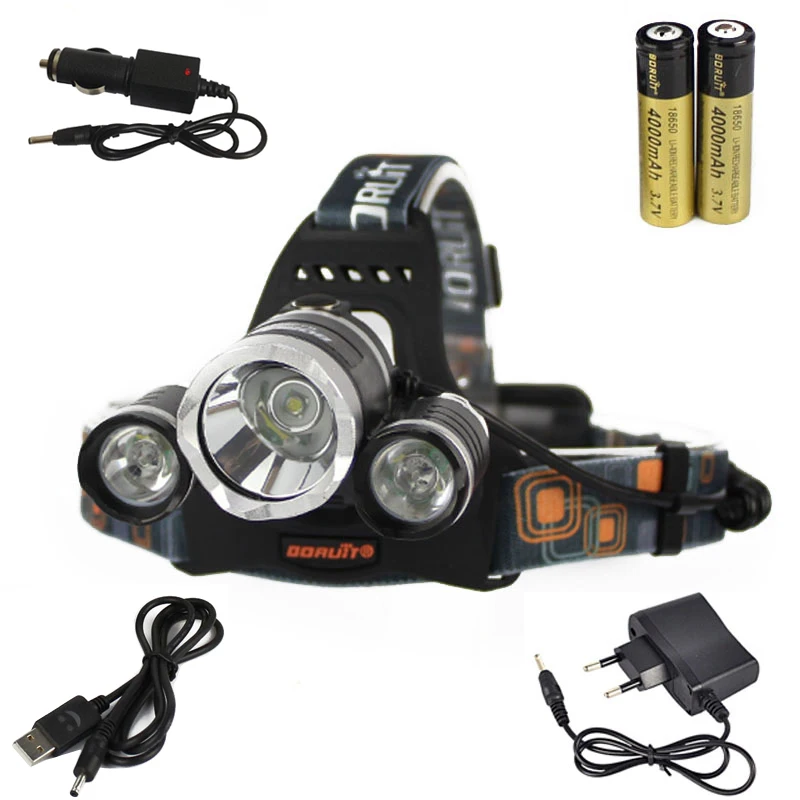 Boruit 6000LM 3x XM L T6 LED Stirnlampe Kopflampe 2x18650 аккумуляторная батарея Авто USB EU Ladegerat Кемпинг