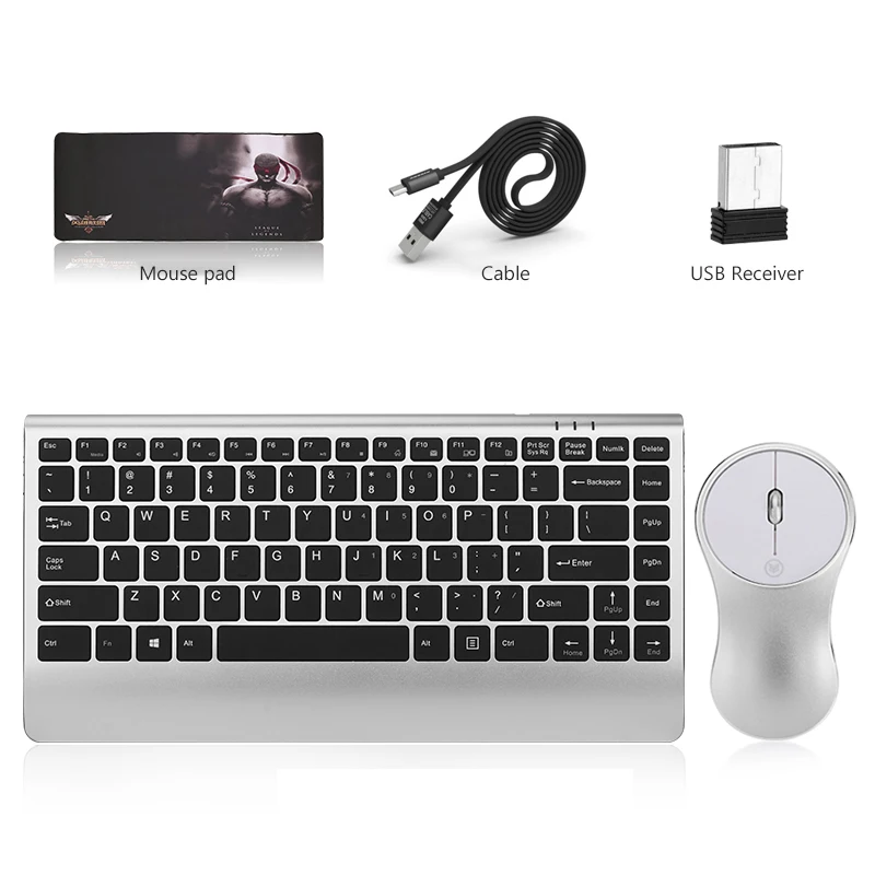 2.4G USB Wireless Aluminum Alloy Keyboard Mouse Combo Ergonomics