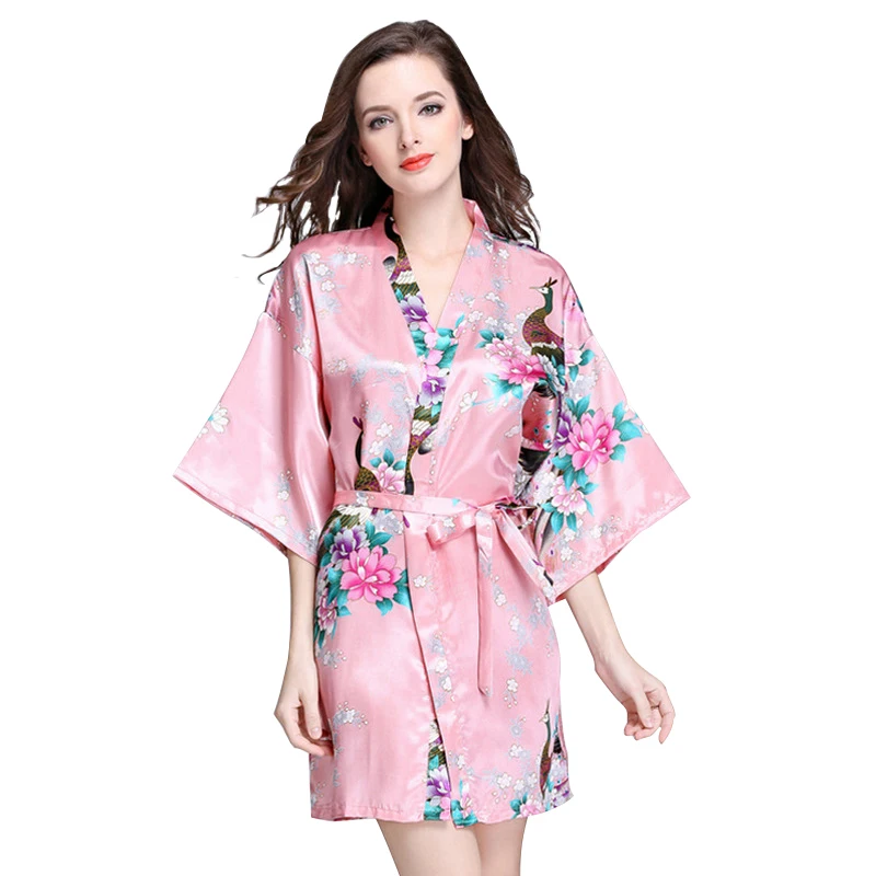 New summer silk ladies robe Homewear printing sleeve multi color