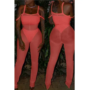 

Bodysuit Women Fashion Sexy Women Solid Color Mesh Perspective Top Casual Summer Club Jumpsuit Rompers Womens Jumpsuit