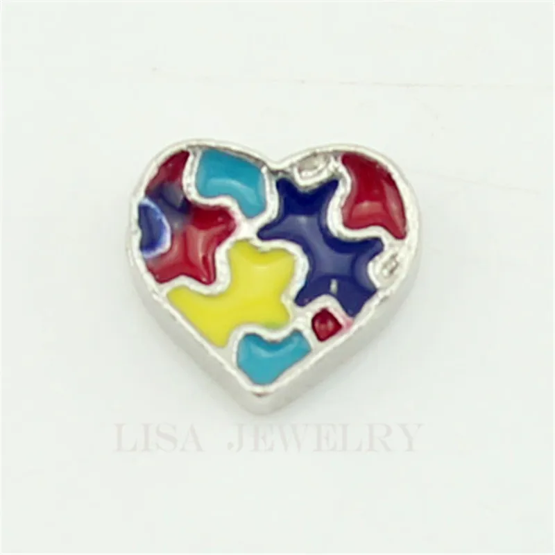 Puzzle Piece Heart Autism Awareness Silver 8mm Floating Charm for Memory Lockets 