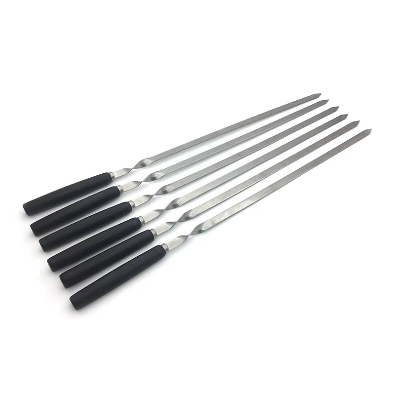 6pcs/10pcs 21.6'' 55cm Black Wood BBQ Skewer Long Barbecue Skewers Shish Kebob Skewers BBQ Flat Fork Barbecue Grill Needle Tools