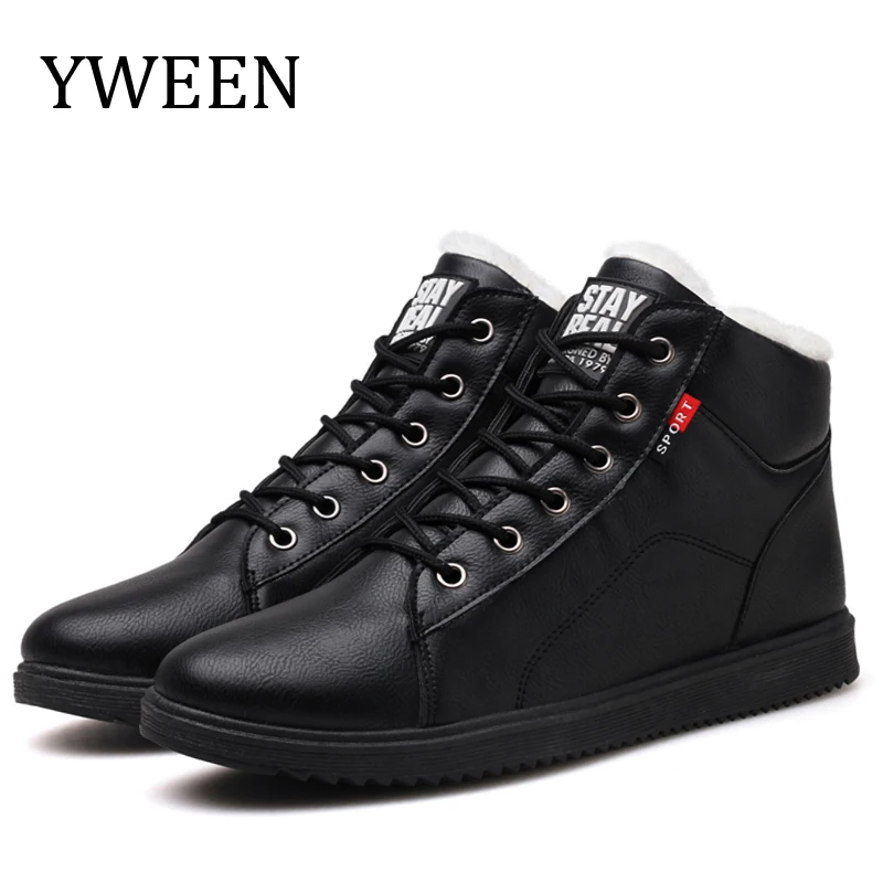 Tanie YWEEN nowe modne męskie zimowe buty jednokolorowe śniegowe buty męskie pluszowe wewnątrz skórzane rozmiar butów 38 45