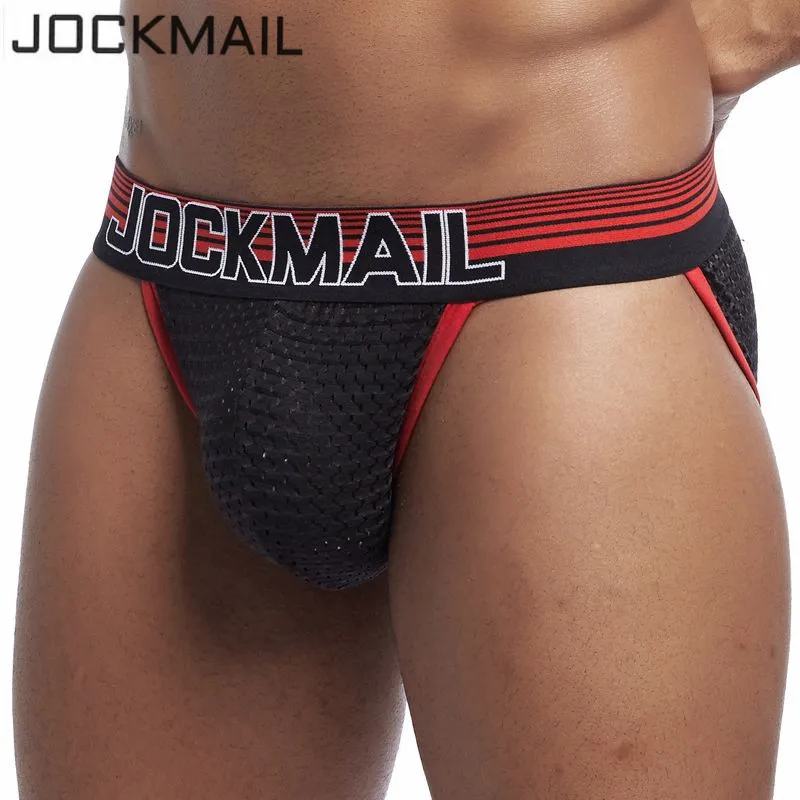 Трусы бикини JOCKMAIL мужские Брендовое нижнее белье пикантные танга сетчатые
