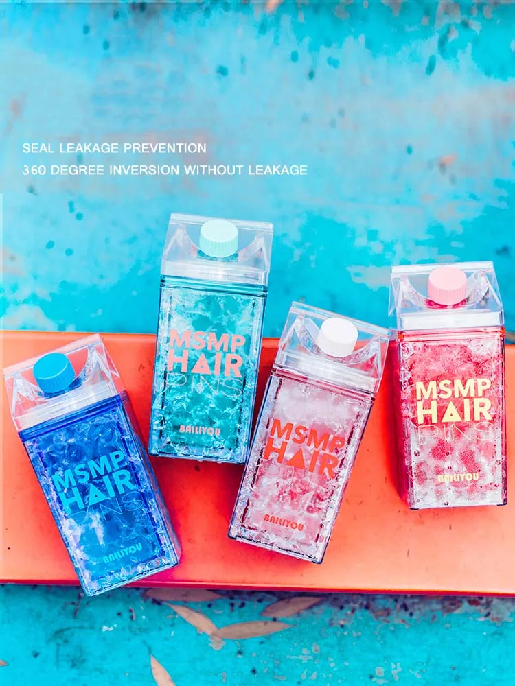 

1pc Cute Square Plastic Cup Creative Ins Girl Style Crack Ice Cup Portable Personality Straw Travel Cup
