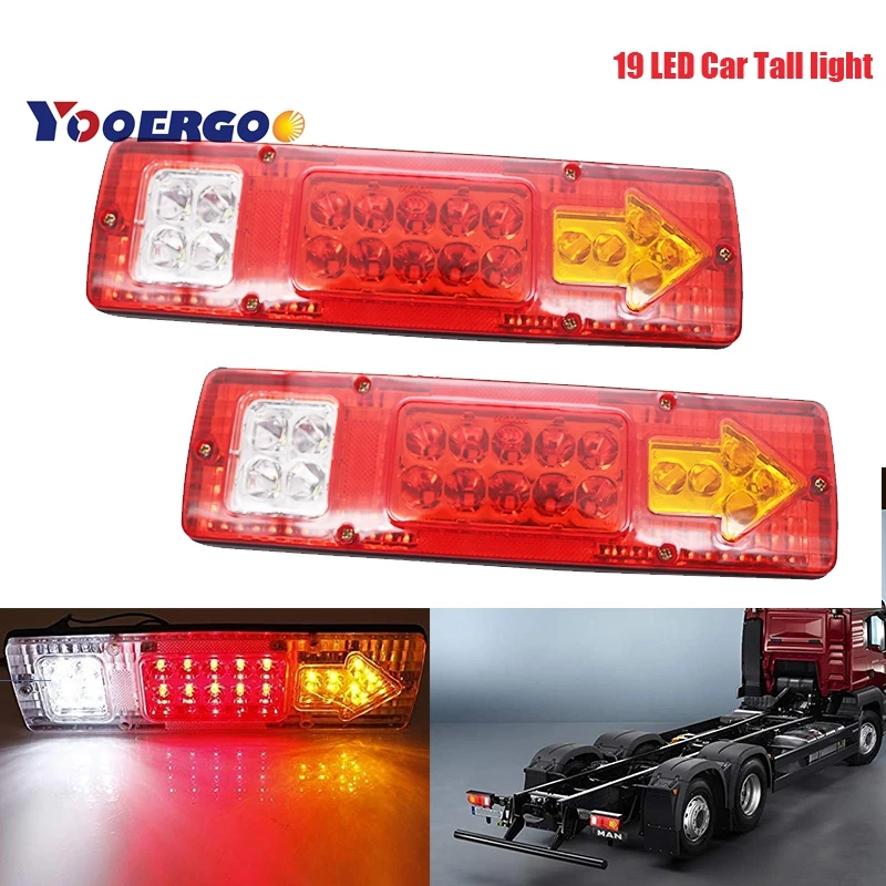 2pcs 12V Trailer Tail Lights Bar,2pcs 12V Waterproof Super Bright Trailer Round 19 LED Taillight Dual Color Rear Light Lamp