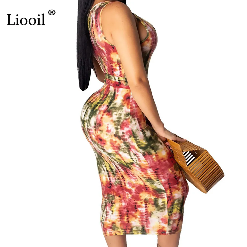 Liooil Tie Dye Midi платье Сексуальная Клубная одежда летняя одежда для женщин Новое поступление плюс размер облегающие платья женские вечерние ночные