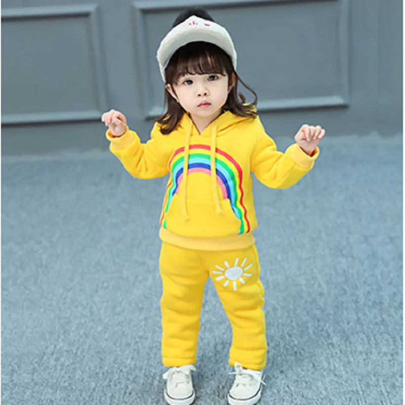

2018 Spring Autumn Baby Girls Clothes Set Cartoon Casual Sport Hoodied Suit Children Rainbow Cardigan Sweaters Pant Set 2-4T