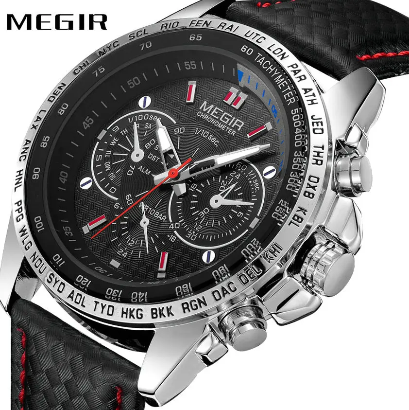 

MEGIR Top Brand Luxury Sports Watch Men Quartz Clock 3D Bolt Index Chronograph Design Military Casual Waterproof Wrist Watches