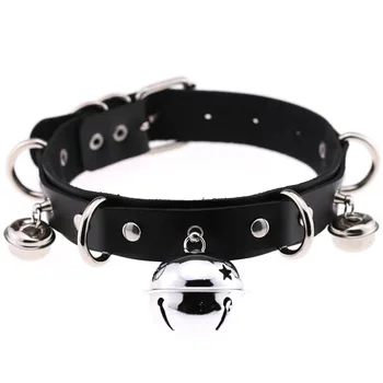 Sexy Harajuku Handmade Gothic Choker 2018 trend punk Leather Collar belt Necklace with bells club party goth jewelry wholesale