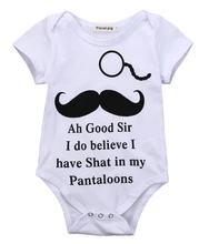 2016 Wholesale -0-18M Summer Newborn Baby Boys Girls Short Sleeve Mousetache Cotton Letter Bodysuit Jumpsuits Clothes Outfits