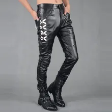 Модные мотоциклетные брюки из искусственной кожи повседневные мужские брюки ноги ПУ брюки для мужчин pantalon homme британский стиль Черный ветрозащитный