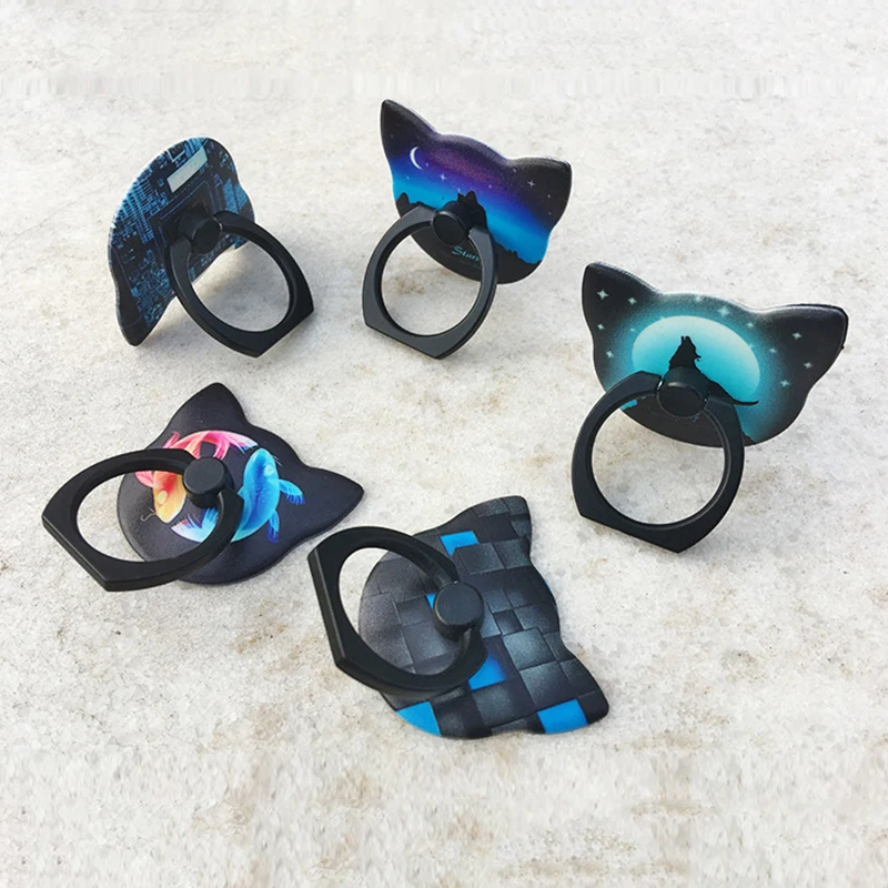 Luminous Finger Ring Mobile Phone Stand Smartphone For IPhone X 8 7plus Samsung Cell Holder Cat Pattern Phone Holder