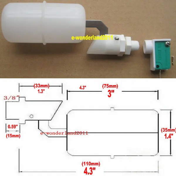 3/8" Float Valve Switch Water Level Sensor for HydroLogic, Automatic