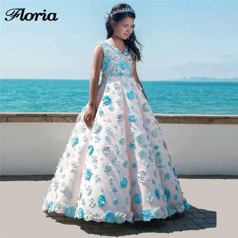 Picture color 1 Роскошные вечерние платья с цветочным узором для девочек Vestido De Deminha, г. Вечерние Выпускные платья для девочек кружевное платье для первого причастия с бисером для девочек - Цвет: Picture color 1
