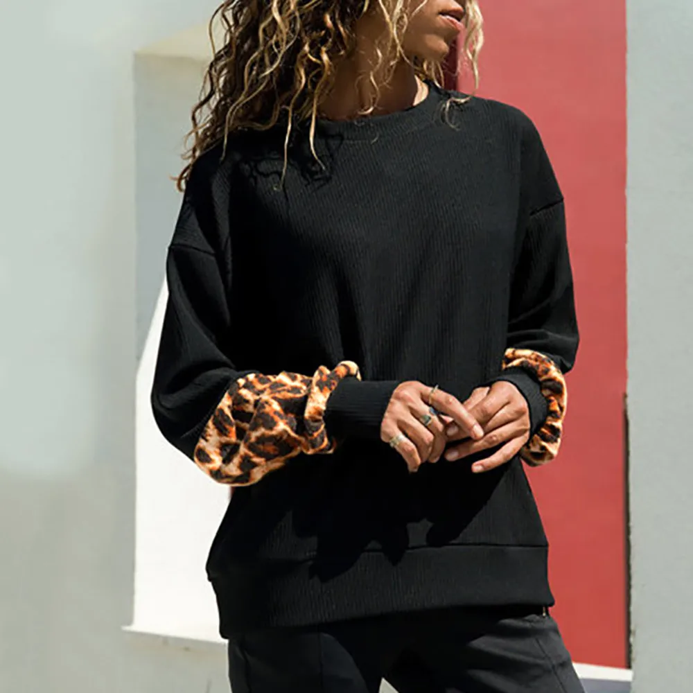 

2018 Autumn Winter Women's Hoodies Leopard Print Long Sleeve Ladies Pullover Blouse Tops Patchwork Sweatshirt for Women