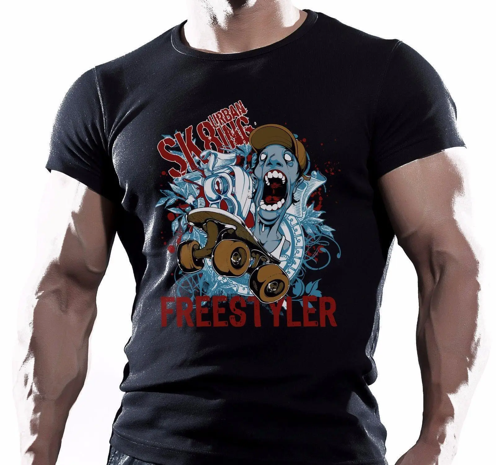 Urban Skate freestyler Free Style Skateboard Men T shirt Top Tees