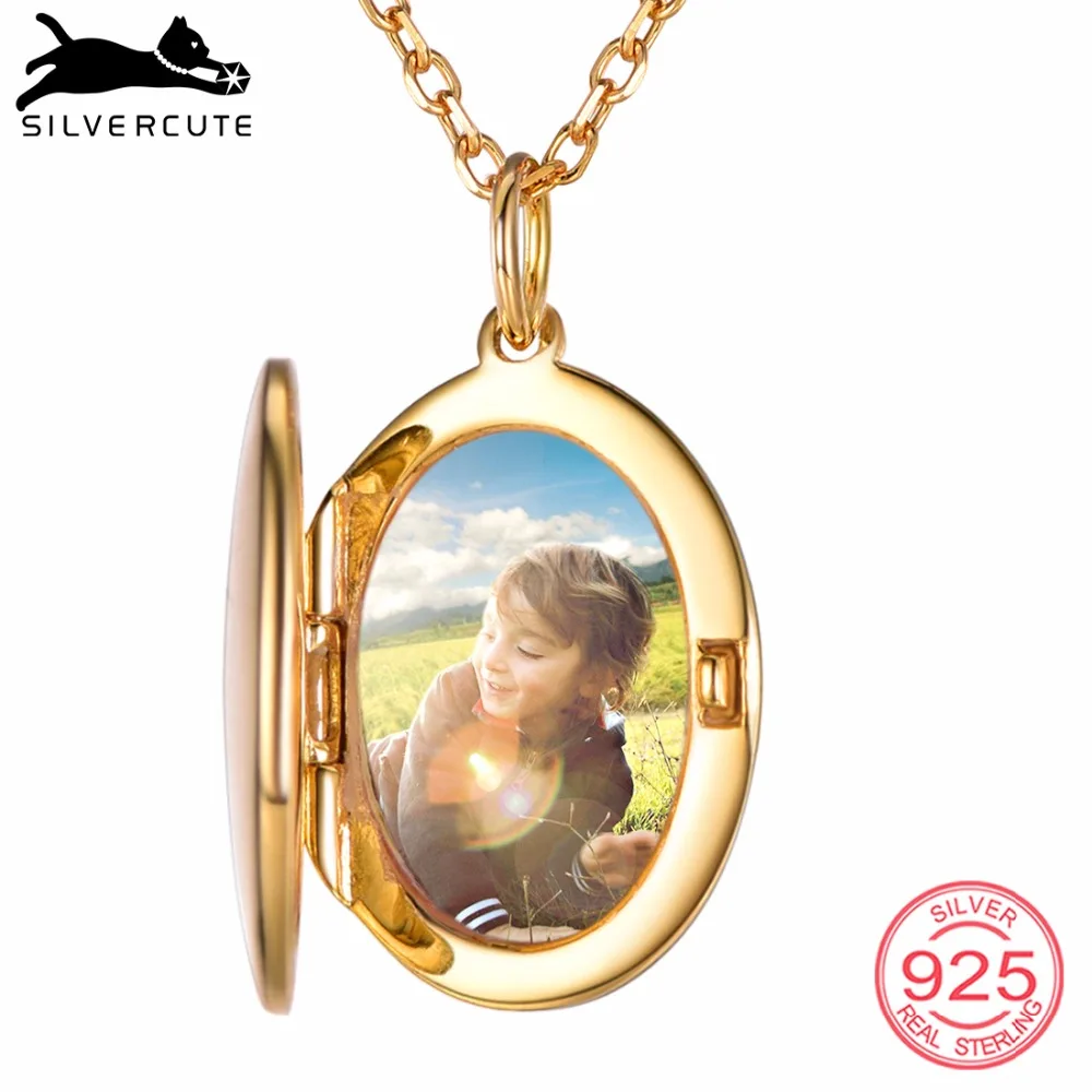 

SILVERCUTE Vintage Oval Locket Necklace Personalized Photo Engraved 925 Sterling Silver Customize Frame Memory Jewelry SCIP6502B