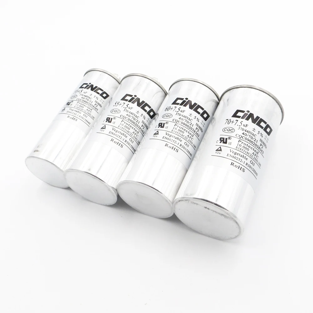 

80 70 60 55 50 45 40 35 30 25 MFD Combine +7.5 5 2.5 1.5 uF Run Capacitor P2 CBB65 Aluminum Can CBB65A-1 MF 370 440 V Vac Volt