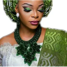Нигерийский набор украшений для женщин ручной работы Цветы темно-зеленый Африканский набор ожерелье бусы серьги браслет ювелирные изделия
