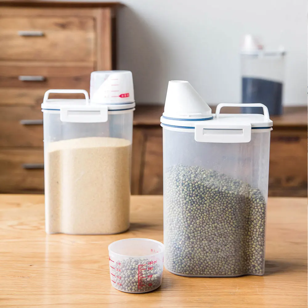 

MDZF SWEETHOME Large Rice Grain Storage Tank with Scale Bowl Sealed Plastic Transparent Moisture-proof Storage Box Kitchen Organ