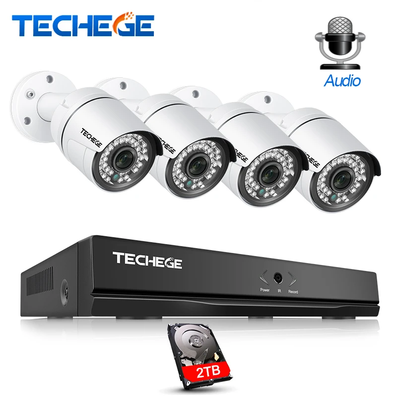 Techege 4CH NVR 1080 P видеокамера POE CCTV системы 2MP Открытый водонепроницаемый IP камера e mail