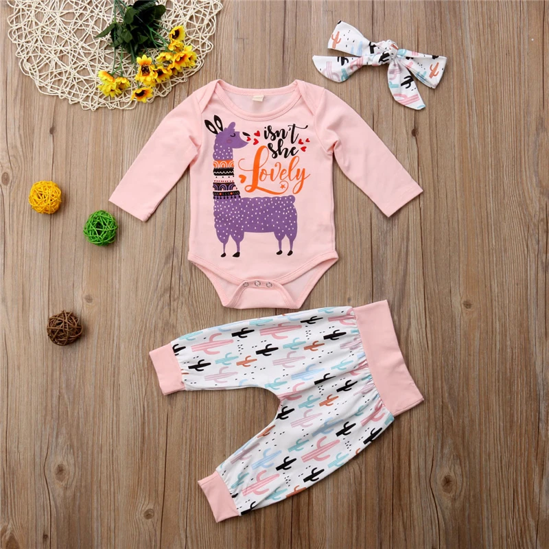 Newborn Baby Girls Cactus Romper Tops Jumpsuit Floral Pants Outfits Clothes Sets