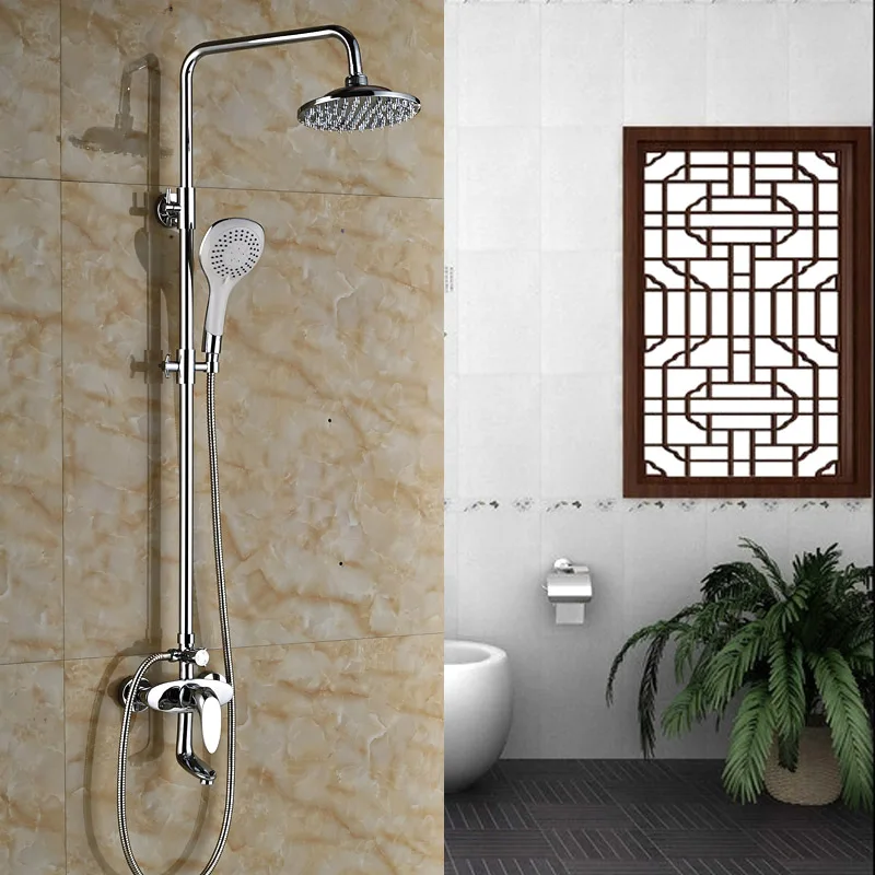 

Chrome Finish Bathroom Shower Faucet Adjustable Water Taps Wall Mounted