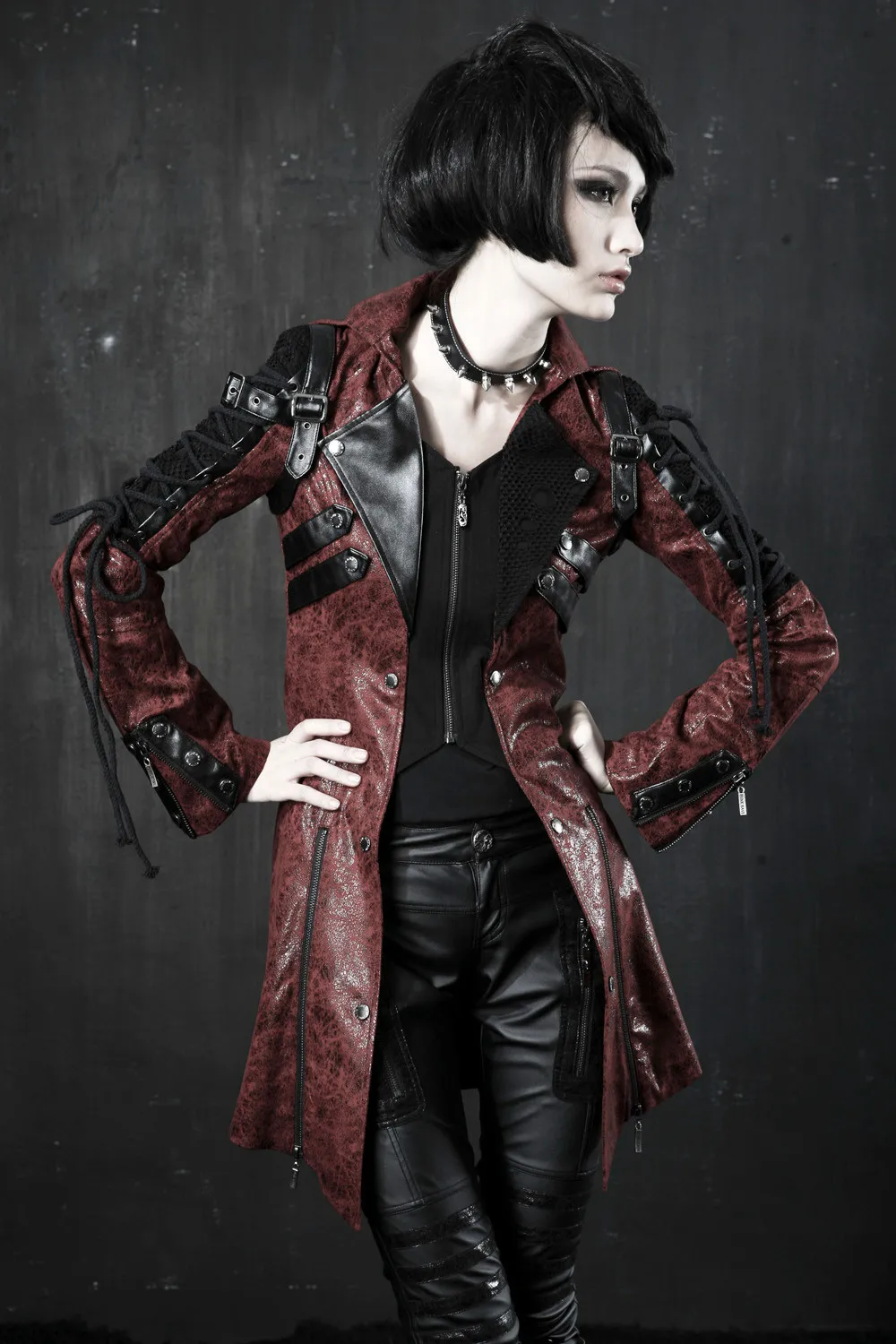 Y-349 Punk Rave Steampunk Army Women's Red Jacket Gothic,Goth 