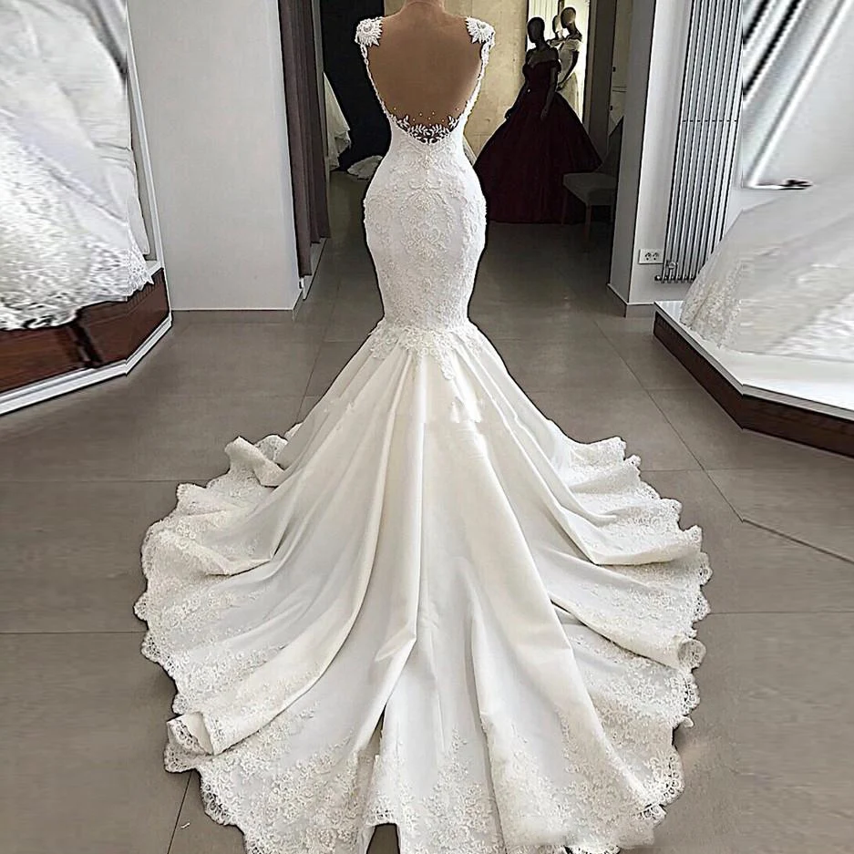 2019-sheer-mesh-top-lace-mermaid-wedding-dresses-satin-applique-beaded-seen-through-back-sweep-train-wedding-bridal-gowns