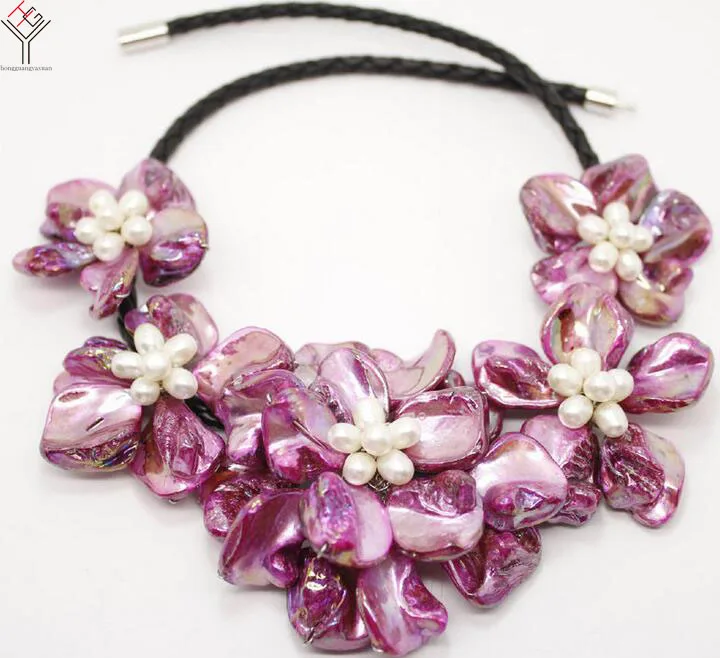 wedding Women Jewelry natural white pearl 5 flower pendant