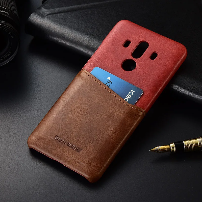 Kezihome huawei mate 10 pro mate 10 задняя крышка чехол из натуральной кожи с жестким матом 10 pro с отверстием для карт Роскошный чехол